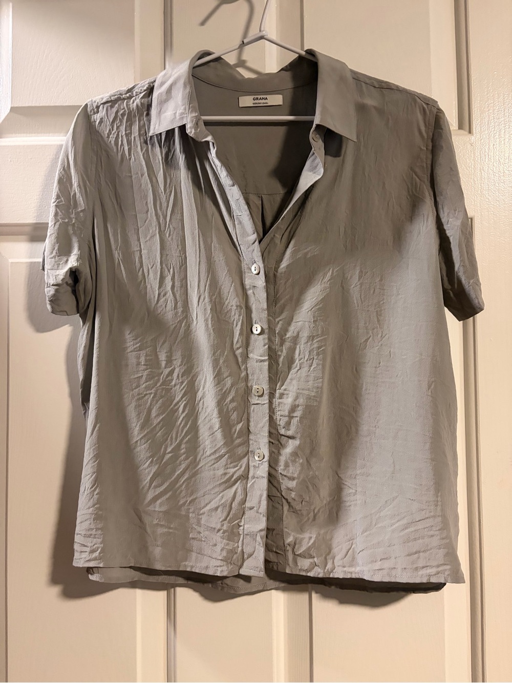 Grana Light Grey Short-Sleeve Button-Down Shirt
